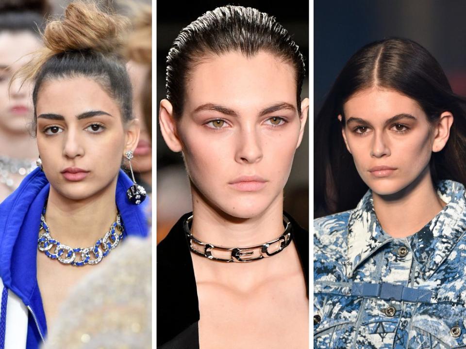 Season after season, the "no makeup" makeup look makes an appearance. For fall 2018, we saw it on the runways at Chanel, Alexander Wang and Off-White, among others.&nbsp;<br /><br /><i>(Left to right: Chanel, Alexander Wang, Off-White)</i>