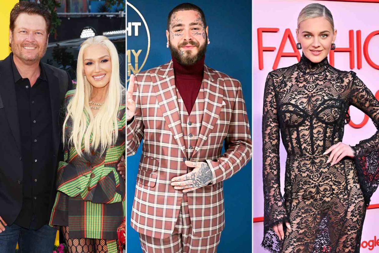 <p>Phillip Faraone/WireImage; Todd Owyoung/NBC/NBCU Photo Bank via Getty; Axelle/Bauer-Griffin/FilmMagic</p> Blake Shelton, Gwen Stefani, Post Malone, Kelsea Ballerini