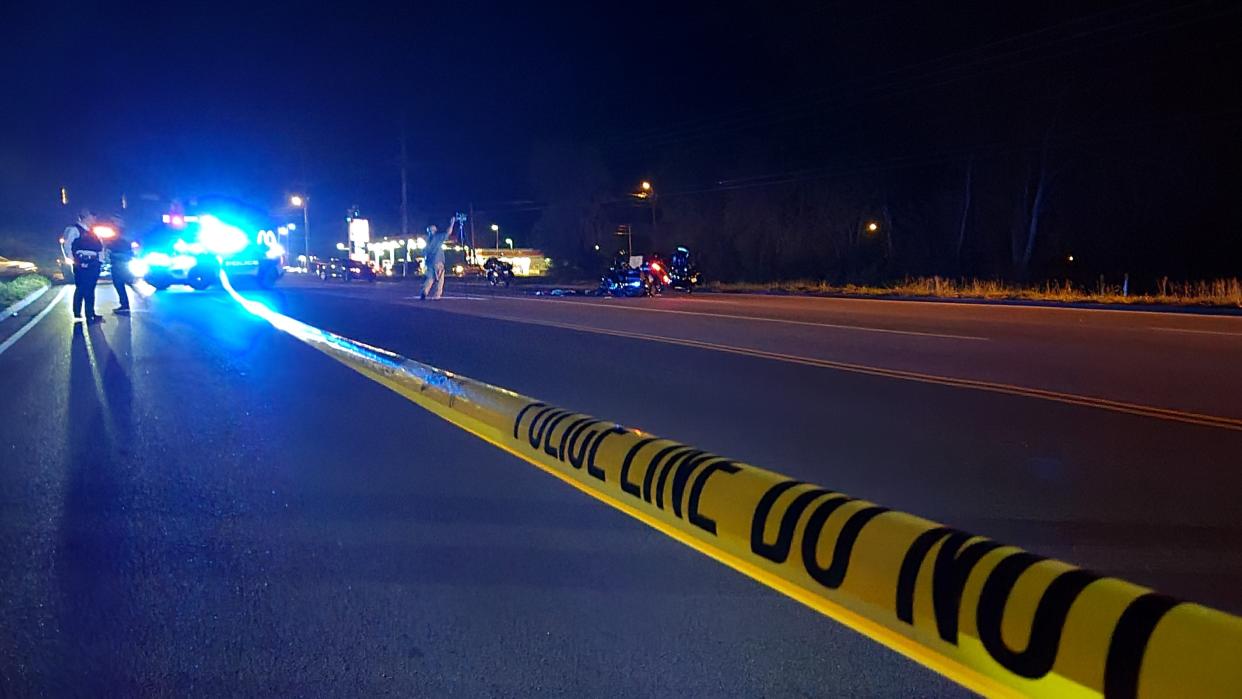 Murfreesboro police officers respond to a road rage shooting Saturday (April 13, 2024) that killed one motorcyclist and injured another on South Rutherford Boulevard.