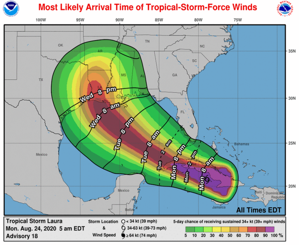 The Florida Keys could begin to feel tropical-storm-force winds Monday evening. 