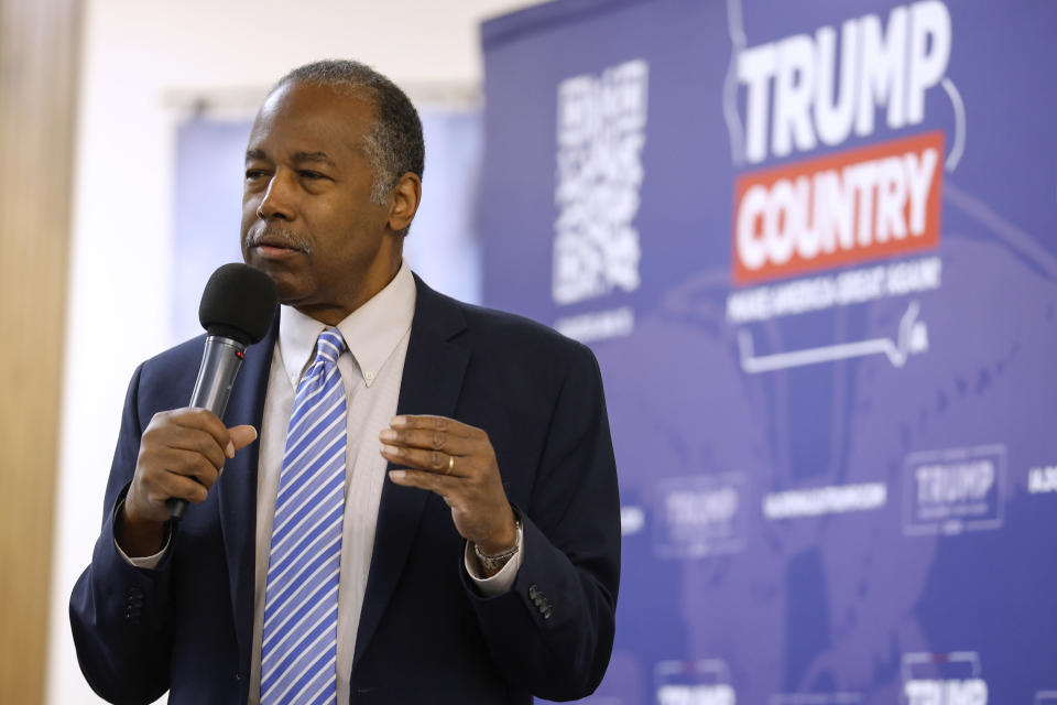 File: Former HUD Secretary Ben Carson campaigns for former President Donald Trump at the Grace Baptist Church on January 11, 2024 in Marion, Iowa. / Credit: Anna Moneymaker / Getty Images