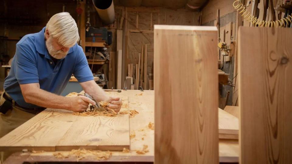 Philip Hultgren crafts the coffins that the archaeologically recovered soldiers from the Camden Battlefield will be laid to rest in. (Sarah Nell Blackwell/Courtesy of South Carolina Battleground Preservation Trust)