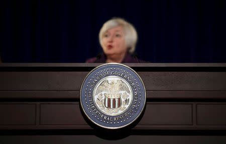 Federal Reserve Chair Janet Yellen attends a news conference after chairing the second day of a two-day meeting of the Federal Open Market Committee to set interest rates in Washington June 17, 2015. REUTERS/Carlos Barria