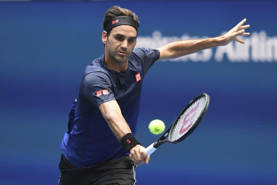 FLUSHING NY- AUGUST 22: Roger Federer is seen on the practice court at the USTA Billie Jean King National Tennis Center on August 22, 2019 in Flushing Queens. Credit: MPI04 / MediaPunch /IPX