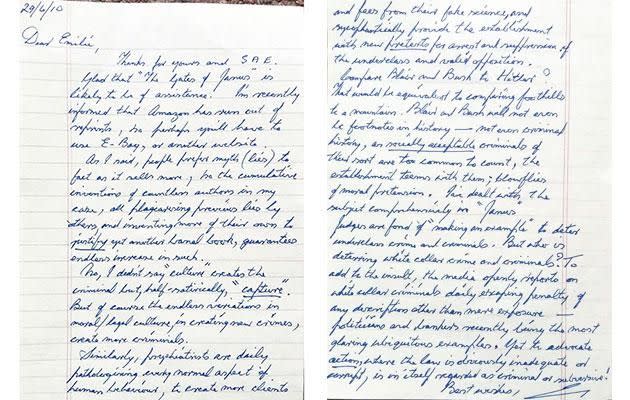 Letters written by killer Ian Brady. Photo: Caters