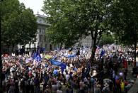 EU supporters, calling on the government to give Britons a vote on the final Brexit deal, participate in the 'People's Vote' march in central London, Britain June 23, 2018. REUTERS/Henry Nicholls