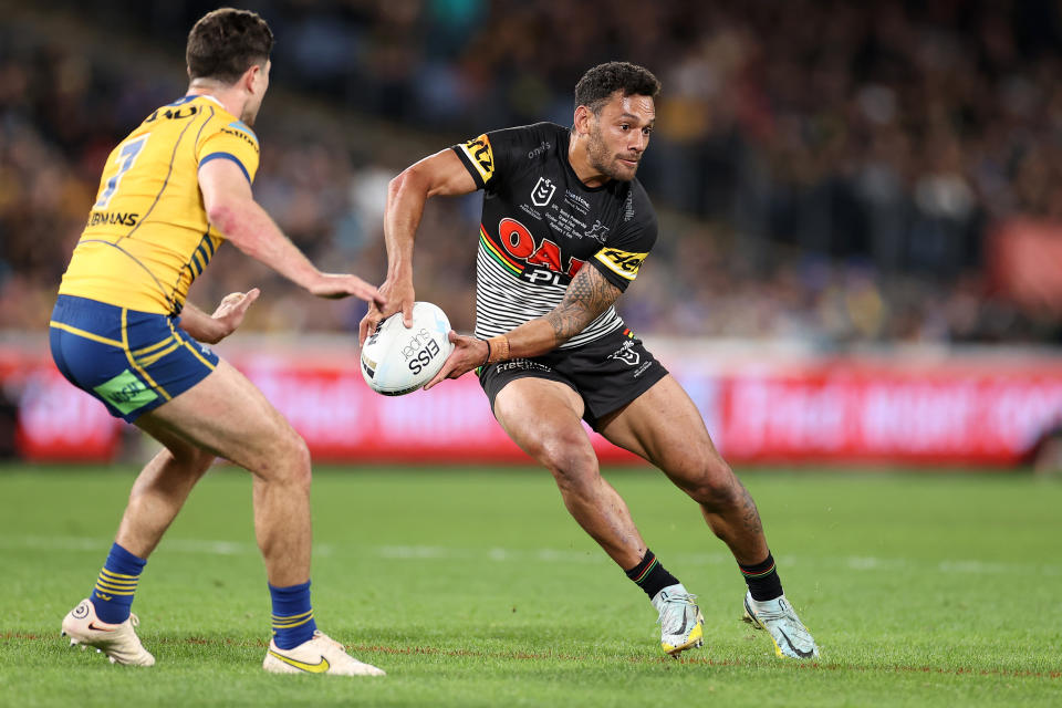 Api Koroisau, pictured here in action for the Penrith Panthers in 2022.