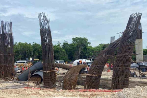 estructura del tramo 7 del tren maya colapsada por las fuertes lluvias en chetumal, quintana roo