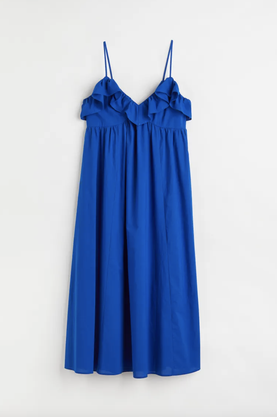 Flounce-Trimmed Dress in cobalt blue (Photo via H&M)