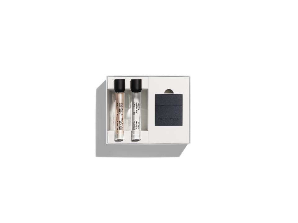 <p>Choose two rollerball-size scents from Michelle Pfeiffer's fine fragrance brand Henry Rose, which is the first perfume company to demystify the ingredients found in the product.</p> <p><strong>Buy It! </strong><a href="https://henryrose.com/collections/holiday-gifting/products/rollerball-duo-fresh-discovery-set" rel="sponsored noopener" target="_blank" data-ylk="slk:Henry Rose Rollerball Duo & Discovery Set, $90; henryrose.com;elm:context_link;itc:0;sec:content-canvas" class="link ">Henry Rose Rollerball Duo & Discovery Set, $90; henryrose.com</a></p>