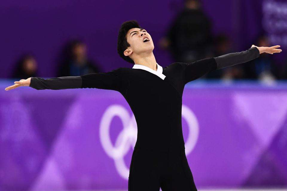 Nathan Chen competes in the men's single free skate&nbsp;Saturday in Pyeongchang, South Korea. (Photo: ARIS MESSINIS/AFP via Getty Images)