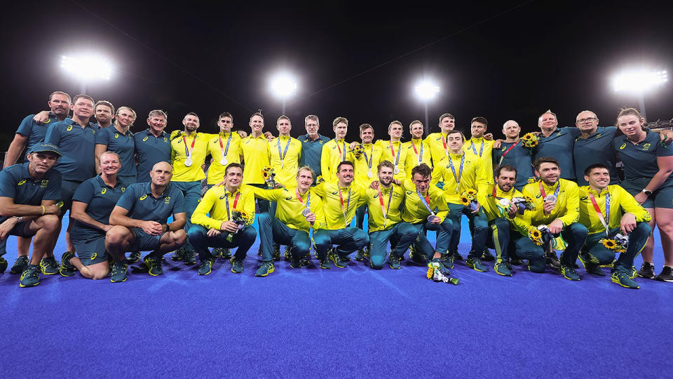 Pictured here, the silver medal-winning Kookaburras squad after the gold medal match with Belgium.