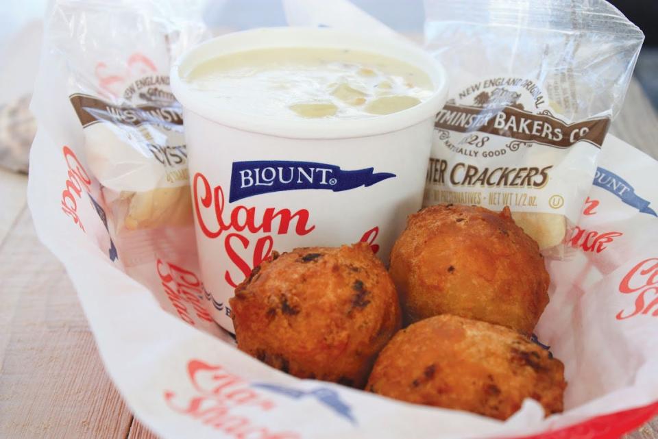 Blount Seafood sells its clam cakes at the Big E in West Springfield, Massachusetts, in the Rhode Island Building during the fair in September.