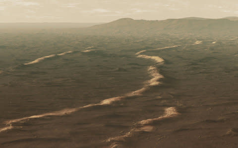 3D graphic of the Terra Sirenum region on Mars - Credit: Up Creatives/BBC