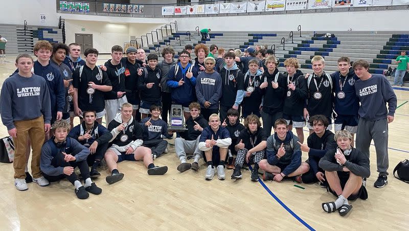 Layton High School’s boys wrestling team won its 6A Divisional A state qualifying meet at Syracuse High School on Saturday.