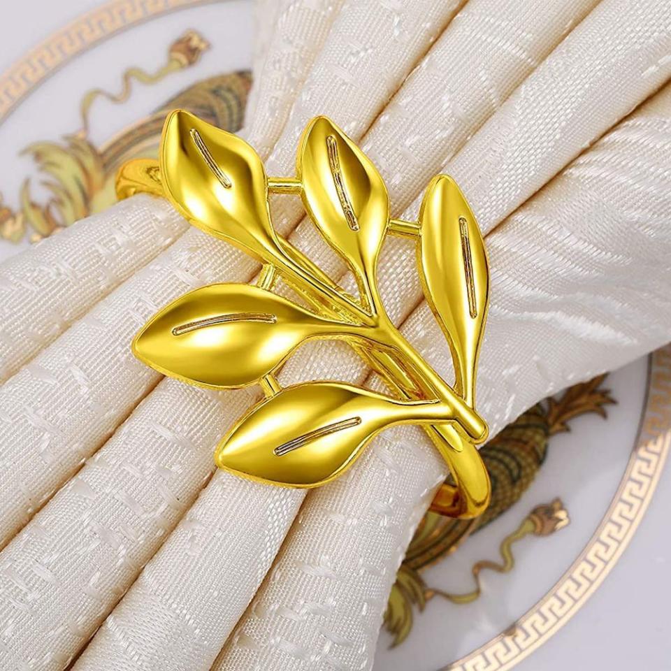 1) WILLBOND Leaf Napkin Rings Holders Fall Party Napkin Rings for Christmas Thanksgiving Parties, Wedding Adornment, Table Decoration Accessories (Gold, 12)