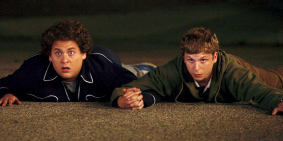 Jonah Hill as Seth and Michael Cera as Evan in 'Superbad'. (Credit: The Apatow Company)