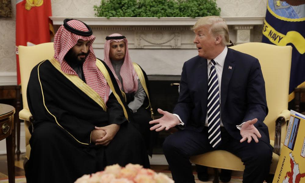 President Donald Trump meets with Prince Mohammed bin Salman in the Oval Office of the White House, on 20 March 2018.