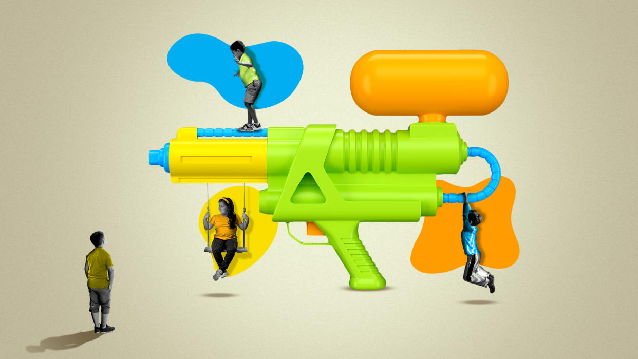 Many parents don't want their kids to play with toy guns. Here's how they can enforce those boundaries. (Image: Getty; illustration by Aida Amer for Yahoo)