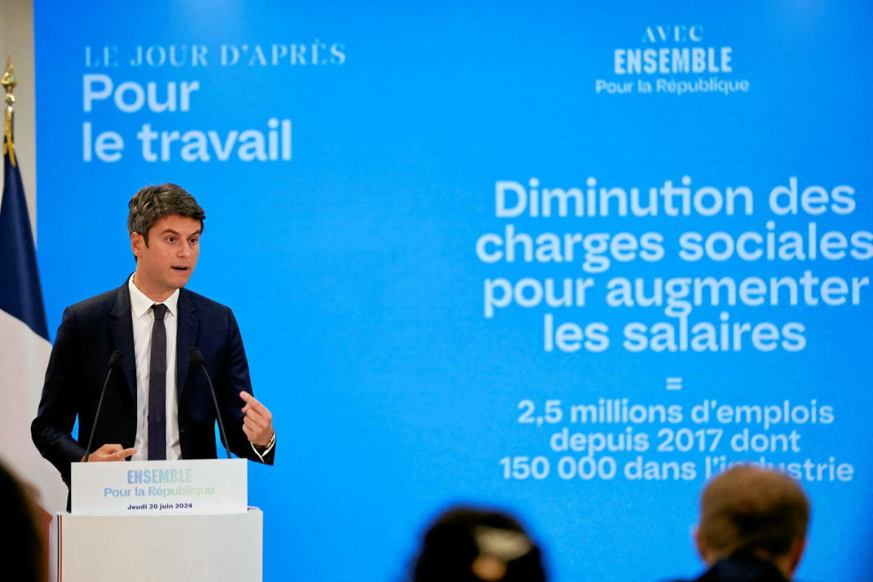 Gabriel Attal lors de la conférence de presse le 20 juin 2024 à Paris.  - Credit:Johanna Geron / REUTERS