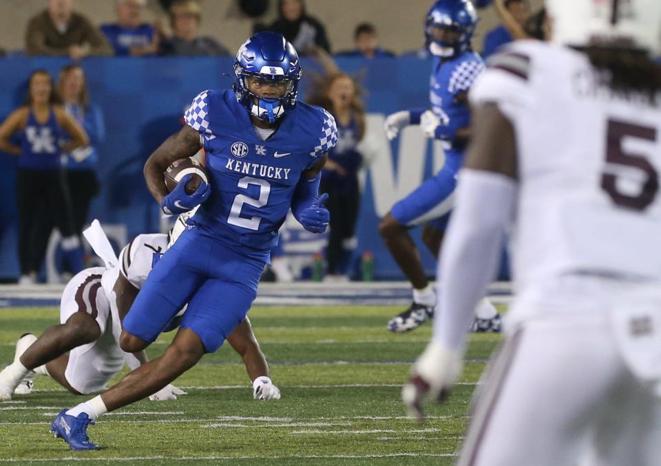 Kentucky’s Barion Brown ran a punt back for a touchdown but it was recalled for a block in the back against Mississippi State.Oct. 15, 2022