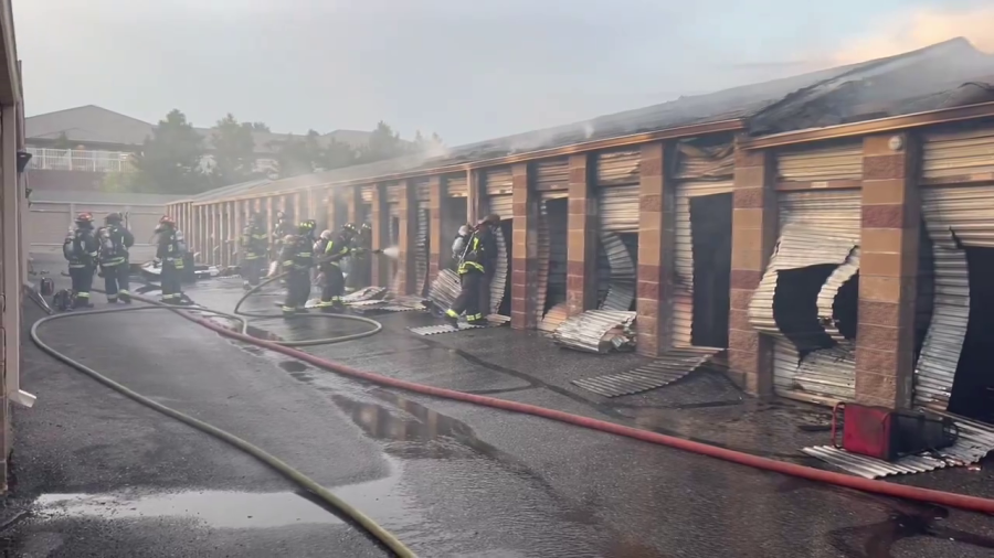 Multiple units at a commercial storage facility near Centennial were damaged in a two-alarm fire Sunday. (South Metro Fire Rescue)
