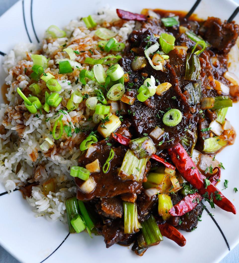 Kravegan's Mongolian unBeef BBQ, made with beets and mushrooms.