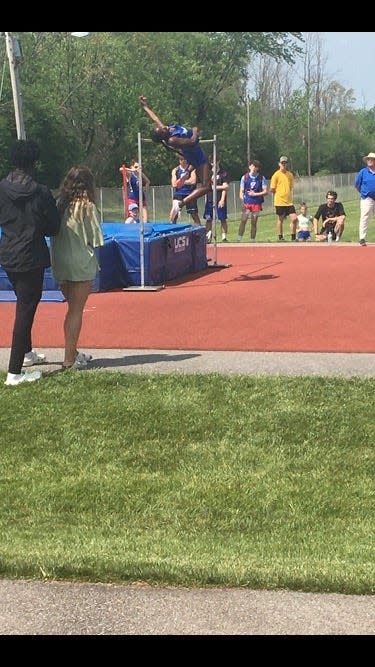 Webster Schroeder junior Camryn Cole during an attempt to high jump six feet at Monroe County Championships