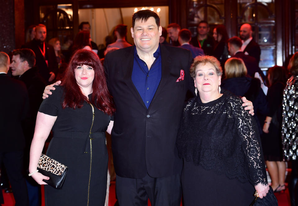 Jenny Ryan (left), Mark Labbett and Anne Hegerty attending the ITV Gala held at the London Palladium. Picture date: Thursday November 9, 2017. See PA story SHOWBIZ ITV. Photo credit should read: Ian West/PA Wire.