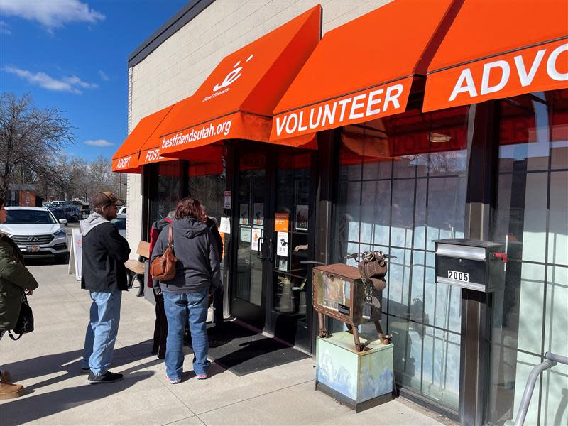 Patrons walk into the Salt Lake City location of Best Friends Animal Society on Feb. 11, 2024. The location was offering no-fee pet adoptions until Feb. 14. (KTVX/Jose Tabares)