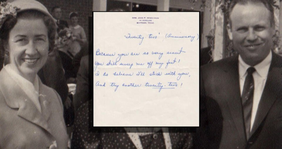 Charlotte wrote this sweet note for her husband in 1961 on their 22nd wedding anniversary. (TODAY)