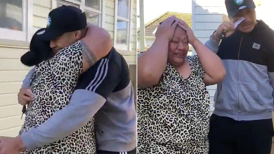 Penrith player Moses Leota brought his mum to tears after surprising her with a new car. Pic: Penrith Panthers