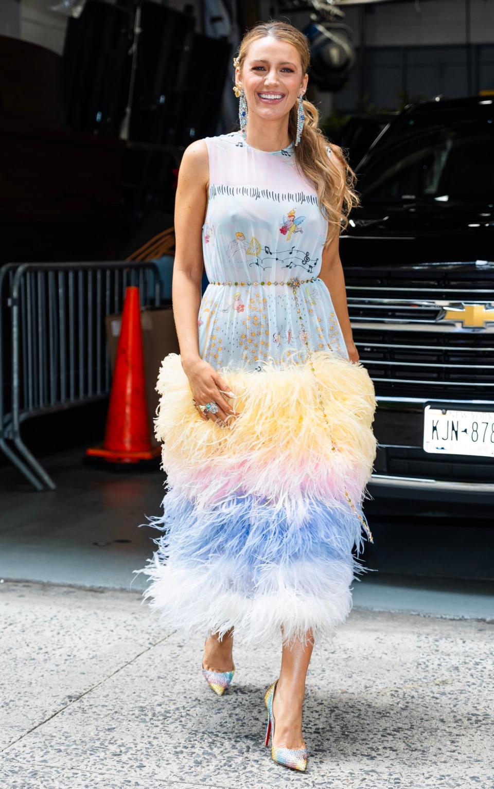 Wearing a pastel-hued dress in New York