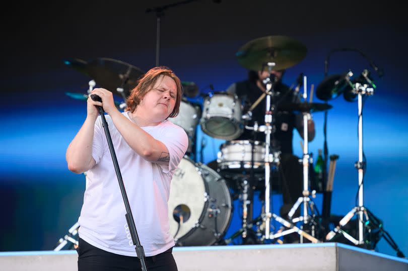 Lewis Capaldi performs on the Pyramid Stage at Glastonbury