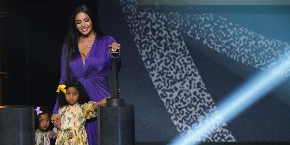 Vanessa Bryant with her youngest daughters, Bianka and Capri, at the Basketball Hall of Fame.