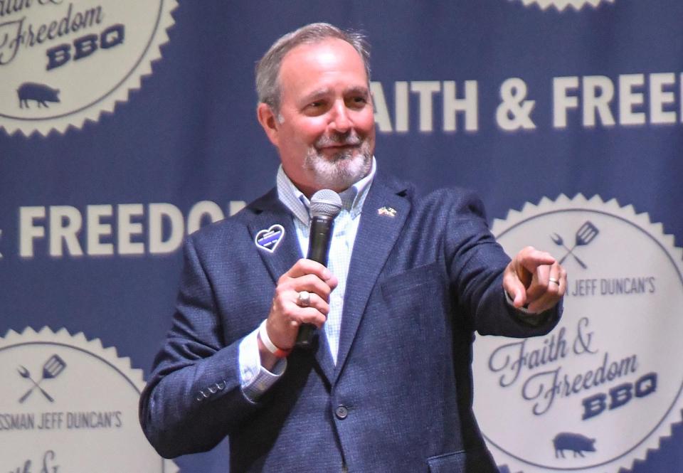 U.S. Rep. Jeff Duncan talks during his 10th annual Faith and Freedomduring Congressman Jeff Duncan's 10th annual Faith and Freedom BBQ at the Civic Center of Anderson Monday, August 23, 2021. The guest speaker was South Dakota Gov Kristi Noem.