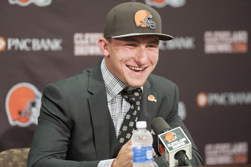 Cleveland Browns draft pick Johnny Manziel answers questions during an introductory news conference. The Browns picked Manziel in the first round. (Getty)