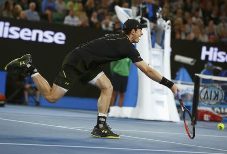 Tennis - Australian Open - Melbourne Park, Melbourne, Australia - 18/1/17 Britain's Andy Murray hits a shot during his Men's singles second round match against Russia's Andrey Rublev. REUTERS/Thomas Peter