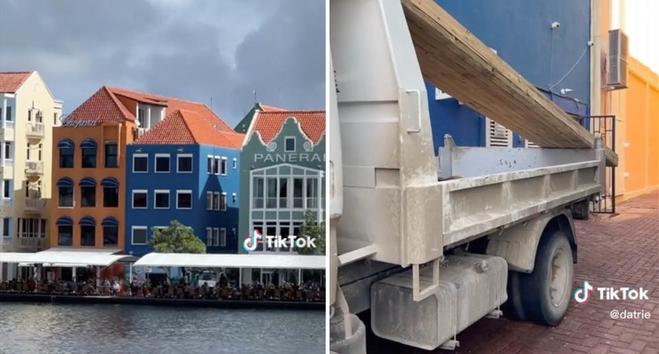 A couple were holidaying on an island when they woke up at 12am to construction noise at their Airbnb complex. Source: TikTok