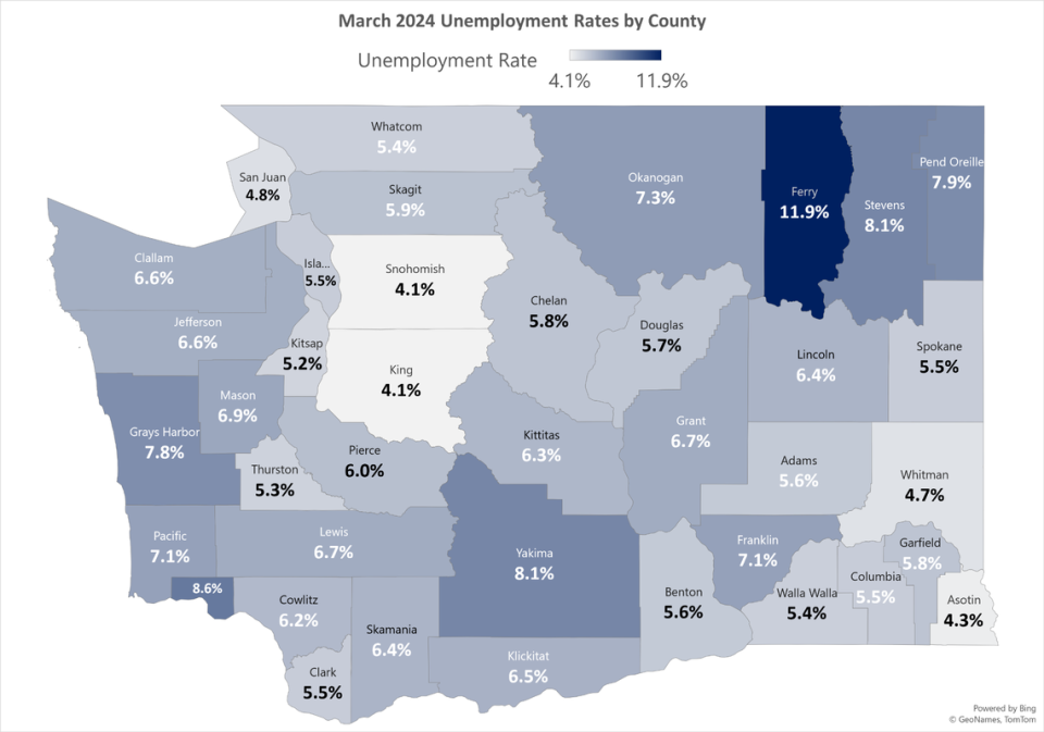 March 2024 Unemployment rates by county