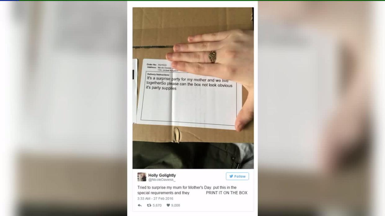 Woman's Perfect Mother's Day Surprise Ruined by Delivery Note