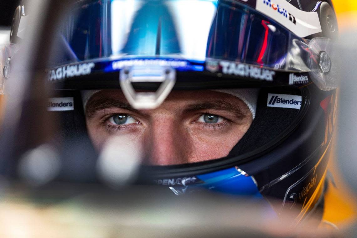 Red Bull Racing driver Max Verstappen of Netherlands as he prepares for the start of the Sprint race during day two of Formula One Miami Grand Prix.