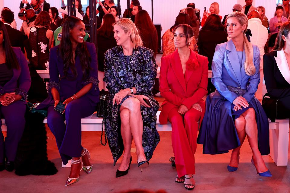 Ubah Hassan, left, Kelly Rutherford, Misty Copeland and Nicky Hilton Rothschild attend the Pamella Roland fashion show during New York Fashion Week at the Starrett-Lehigh Building on Feb. 12, 2024, in New York City.