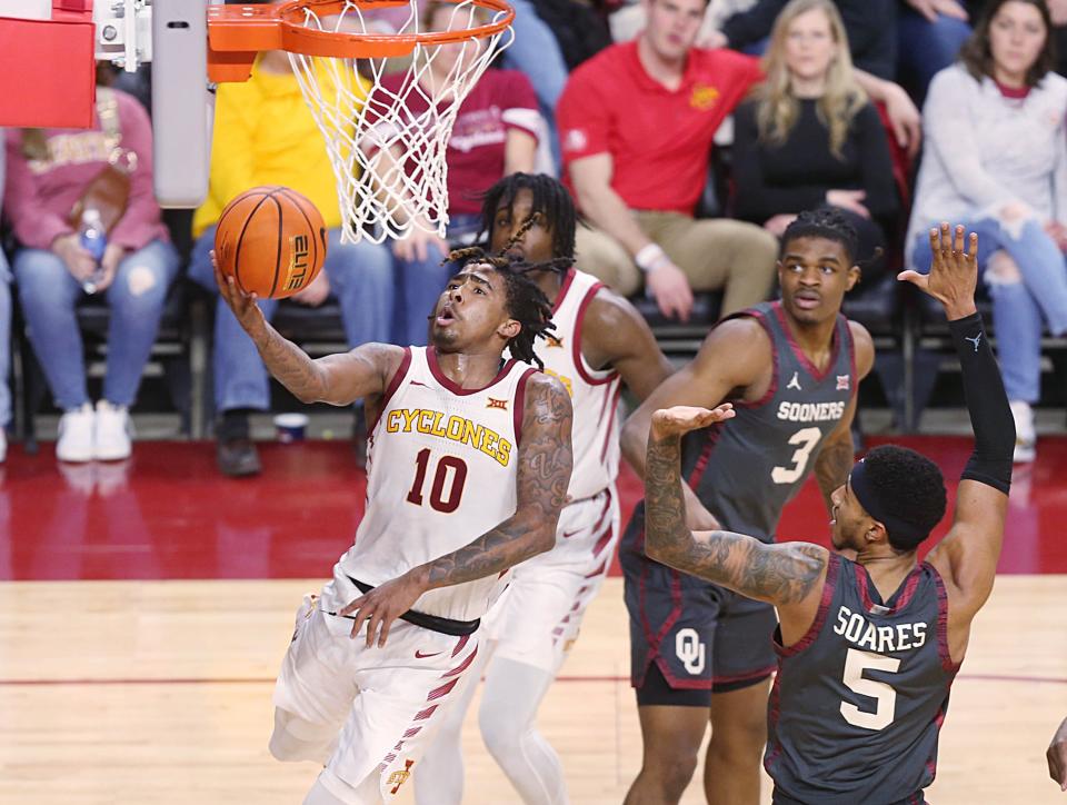 Iowa State Cyclones guard Keshon Gilbert (10) had eight points and seven assists in the win over the Sooners on Wednesday.