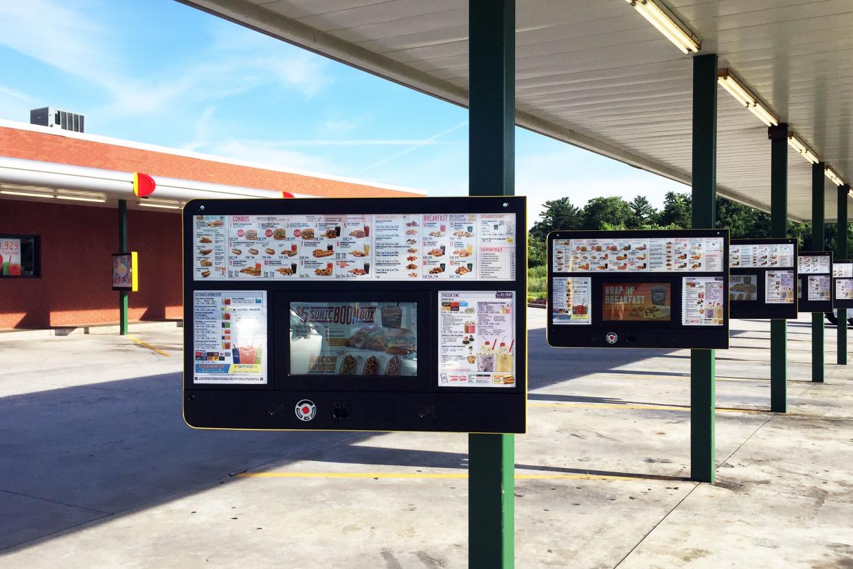 the screen where you order your food at a Sonic drive-in restaurant