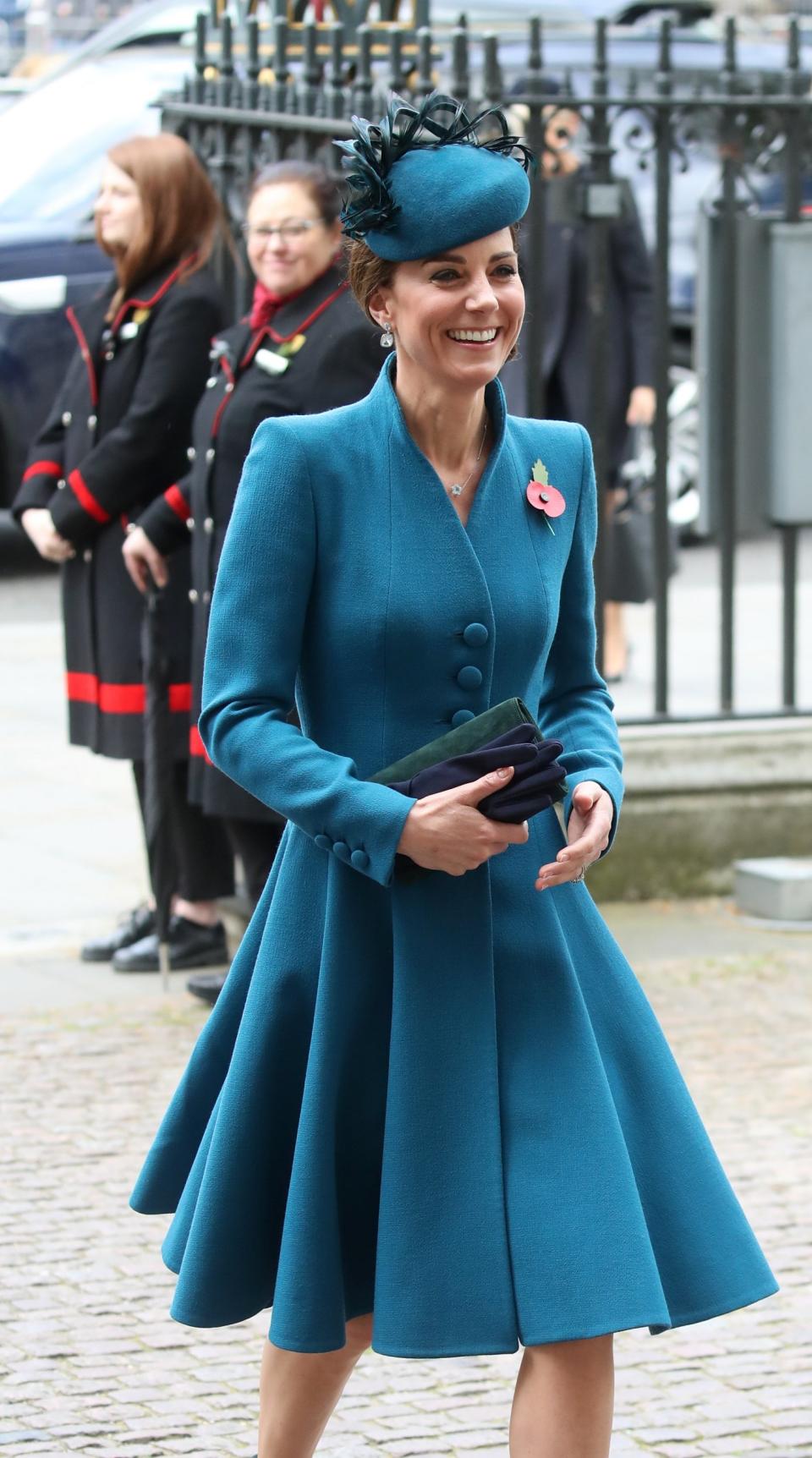 Kate Middleton looked chic in a Catherine Walker coat dress (Getty Images)