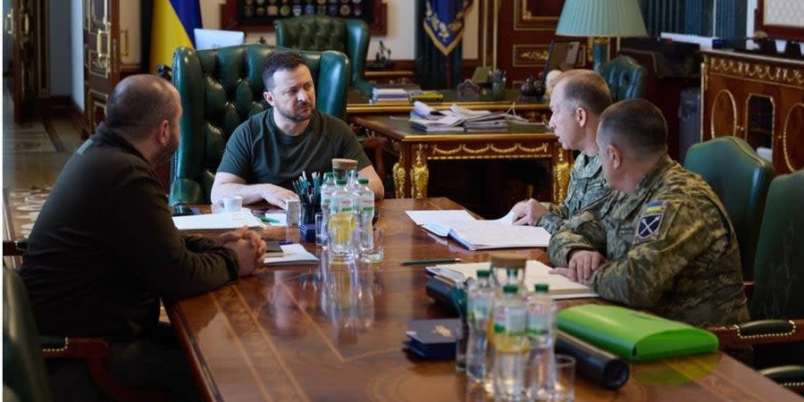 Volodymyr Zelenskyy during a military meeting