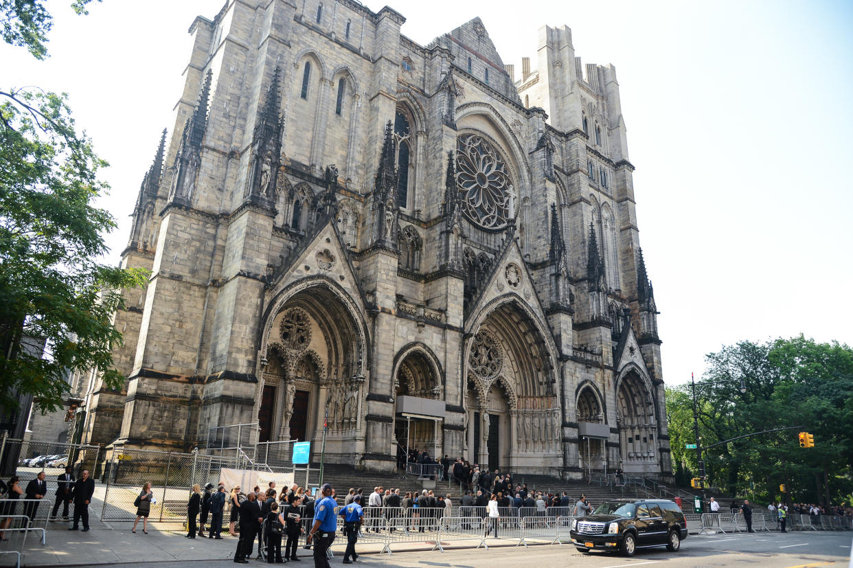 NEW YORK, NY - JUNE 27:  Attendees enter the funeral of actor James Gandolfini at The Cathedral Church of St. John the Divine on June 27, 2013 in New York City. Gandolfini passed away on June 19, 2013 while vacationing in Rome, Italy.  (Photo by Ray Tamarra/Getty Images)