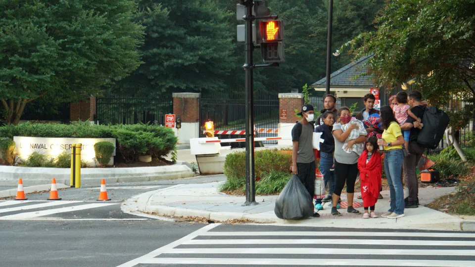 A group of migrants who had been dropped off near the residence of Vice President Kamala Harris