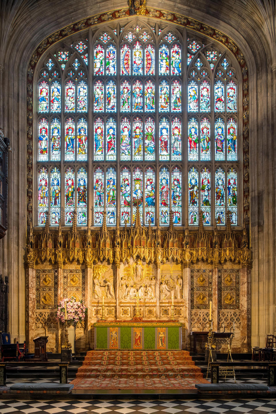 <p>When the couple looks up, they’ll take in the striking stone fan vaulted ceiling, which was completed during the reign of Henry VII. In front of them will be the beautiful medieval stain glass window.</p>